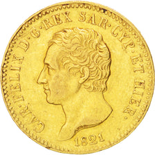 ITALIAN STATES, 20 Lire, 1821, Torino, KM #118.1, AU(50-53), Gold, 21