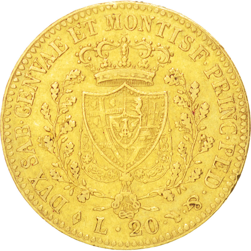 ITALIAN STATES, 20 Lire, 1821, Torino, KM #118.1, AU(50-53), Gold, 21