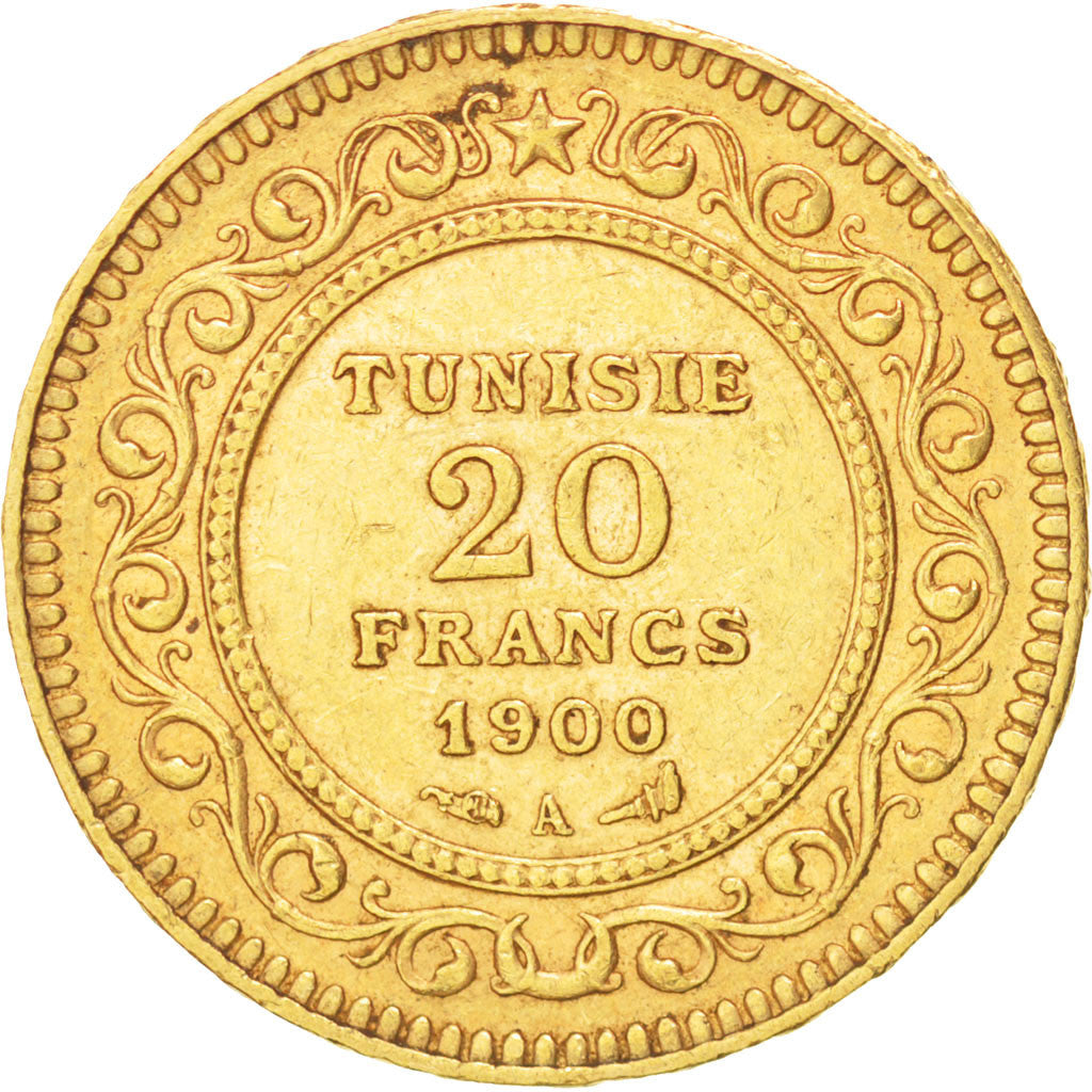 TUNISIA, 20 Francs, 1900, Paris, KM #227, EF(40-45), Gold