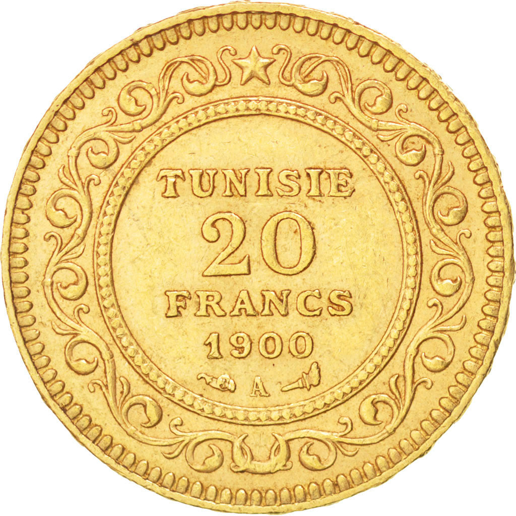 TUNISIA, 20 Francs, 1900, Paris, KM #227, EF(40-45), Gold