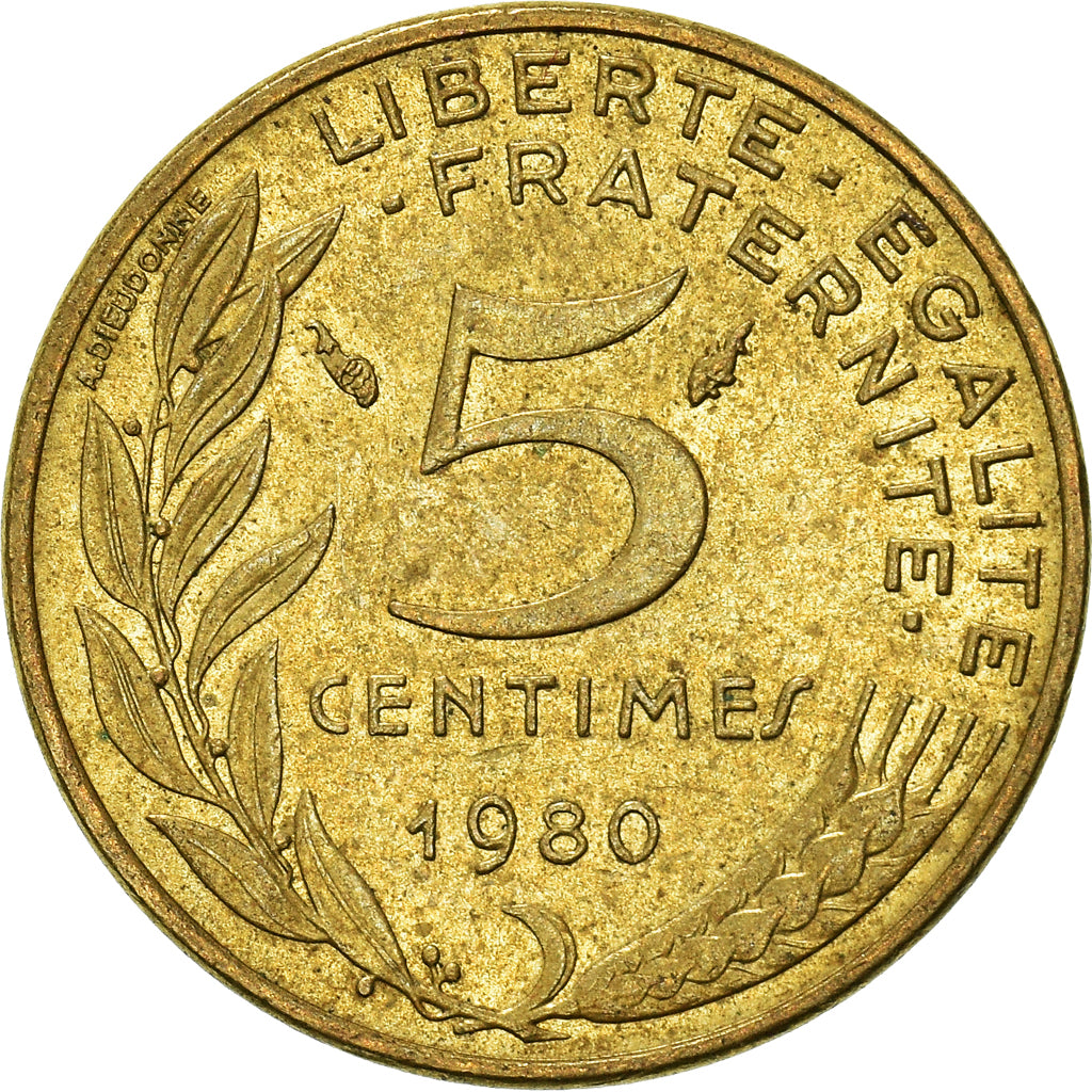 Moneta, Francja, 5 Centimes, 1980