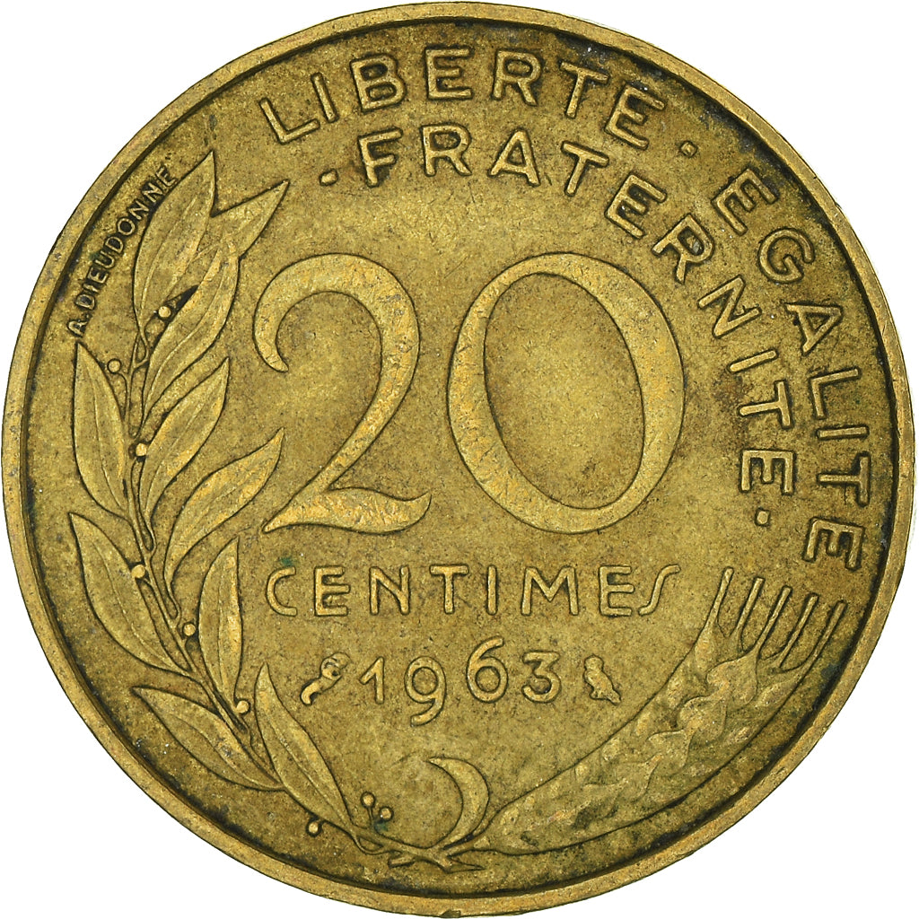 Moeda, França, 20 Centimes, 1963
