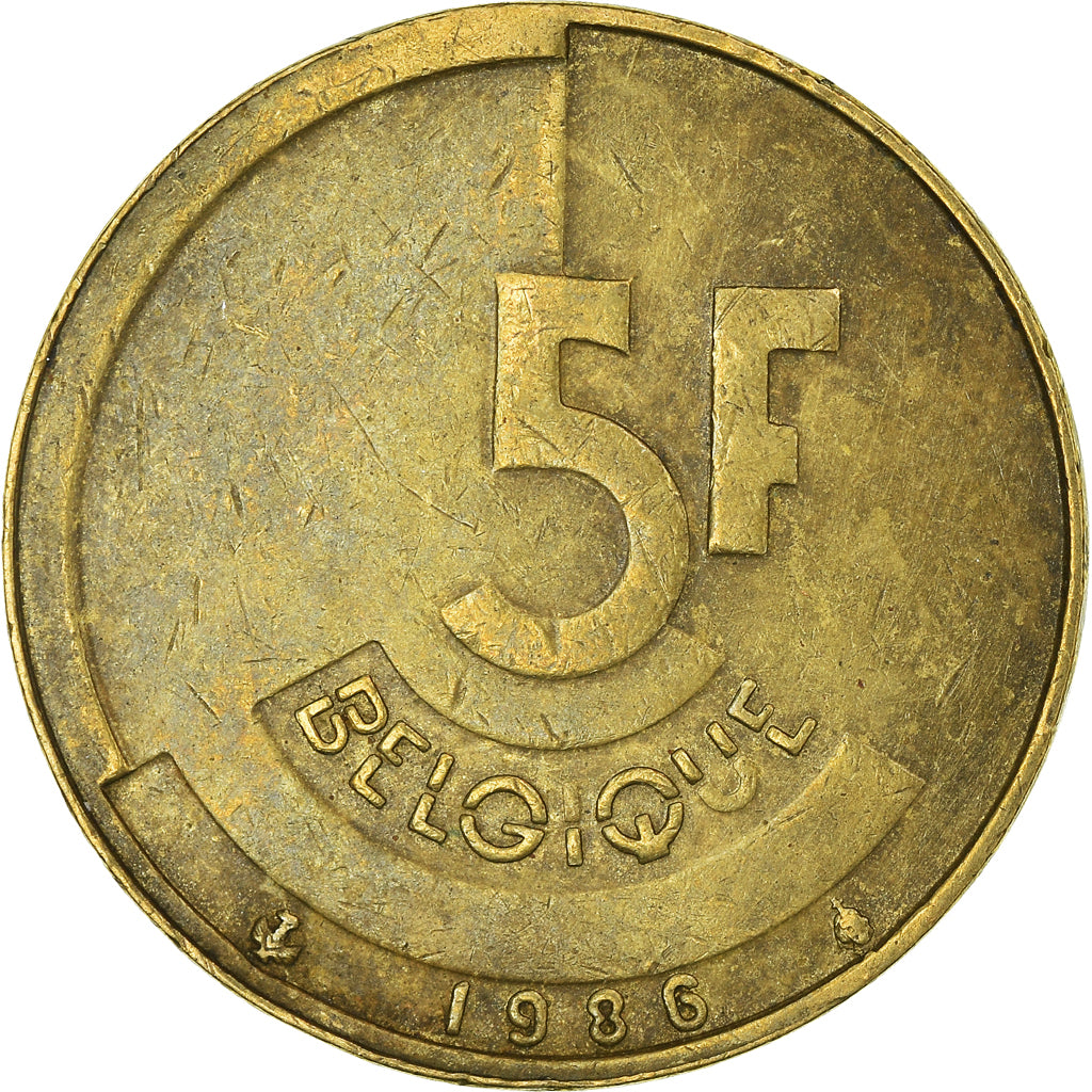 Coin, Belgium, 5 Francs, 5 Frank, 1986