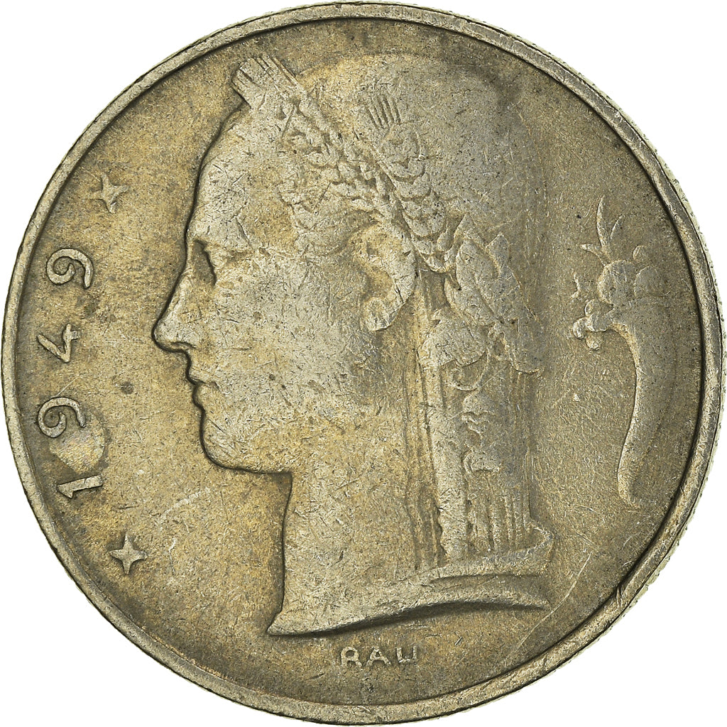 Moeda, Bélgica, 5 Francs, 5 Frank, 1949