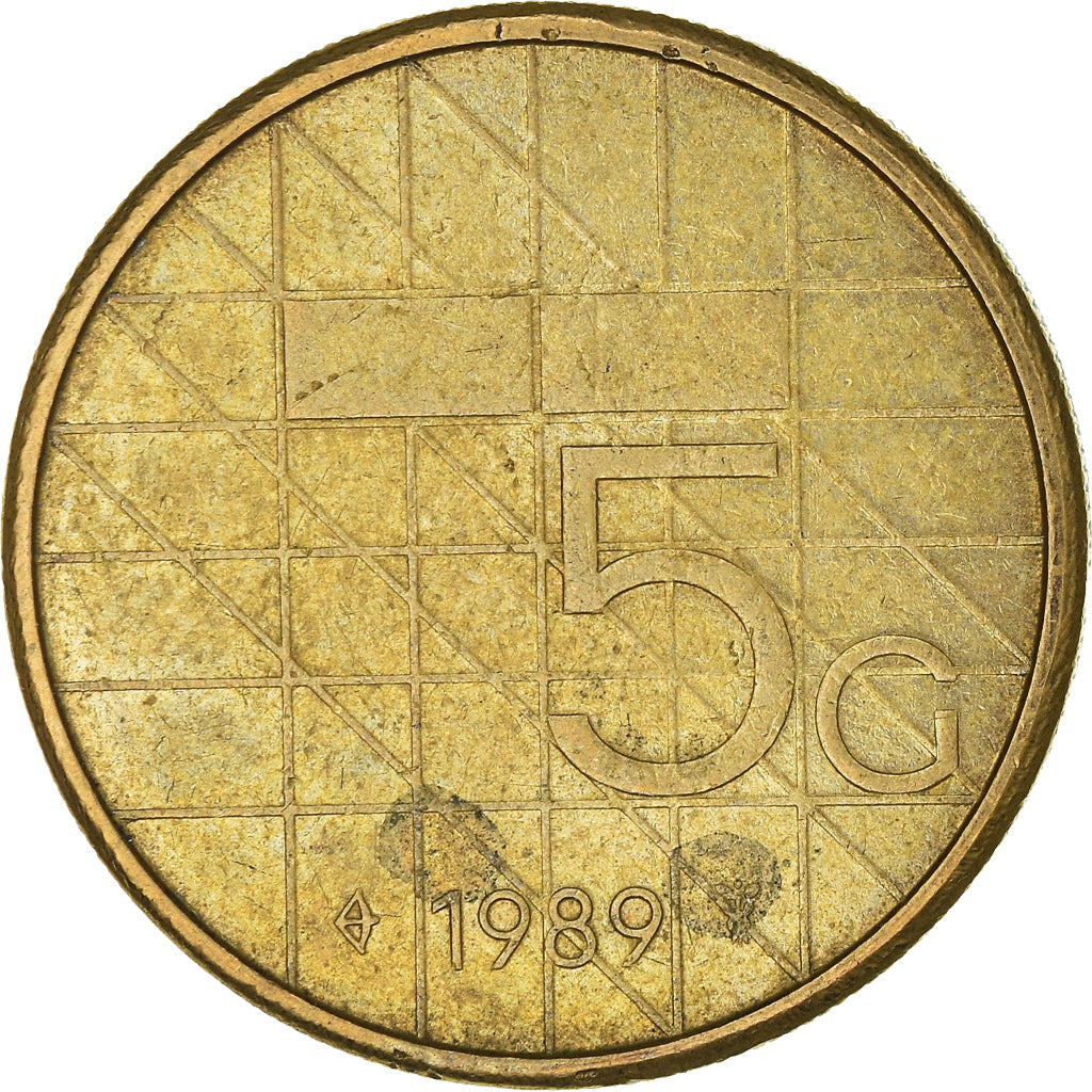Moeda, Países Baixos, 5 Gulden, 1989