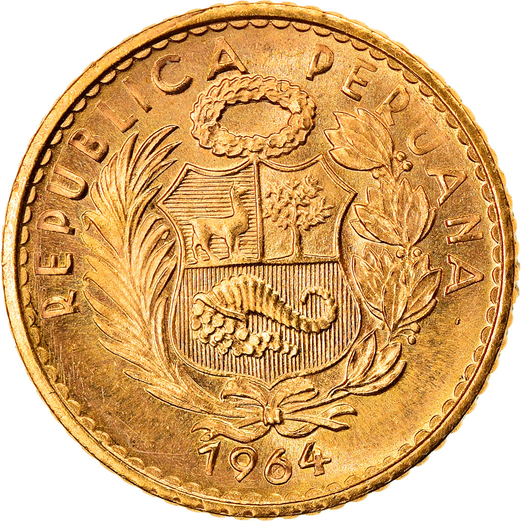 Moneda, Perú, 5 Soles, 1964, Lima, SC, Oro, KM:235