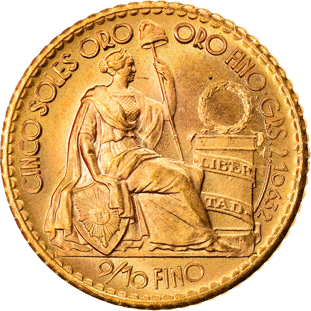 Moneda, Perú, 5 Soles, 1964, Lima, SC, Oro, KM:235