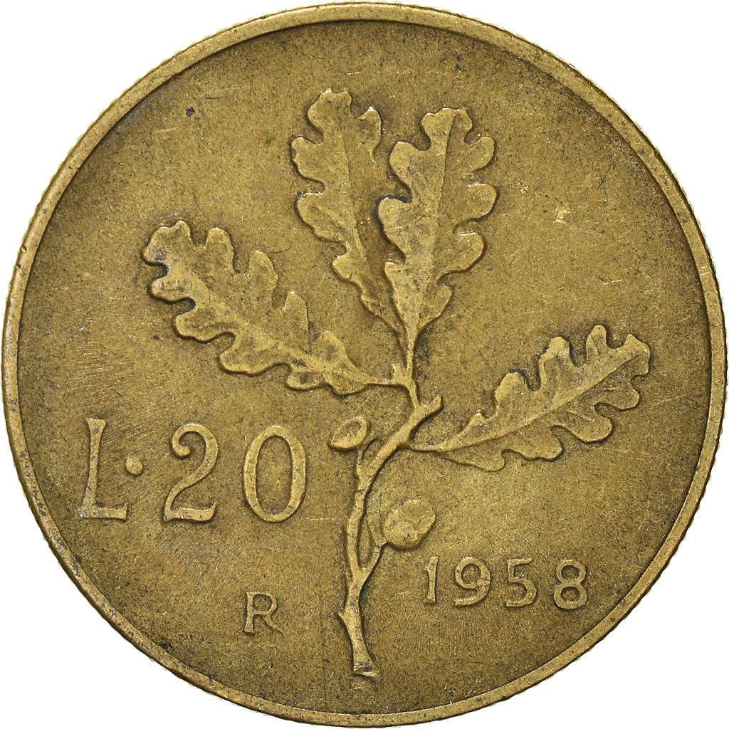 Münze, Italien, 20 Lire, 1958