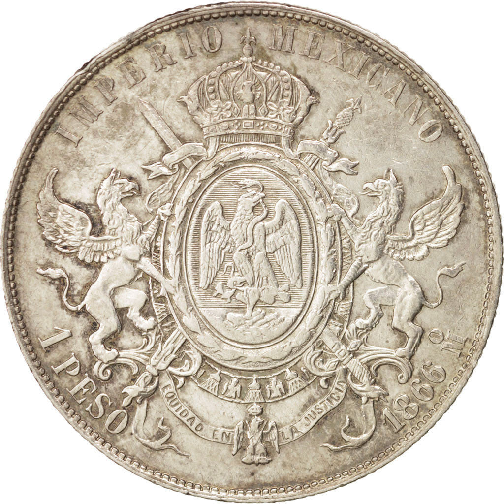 Moneta, Messico, Maximilian, Peso, 1866, Mexico City, SPL-, Argento, KM:388.1