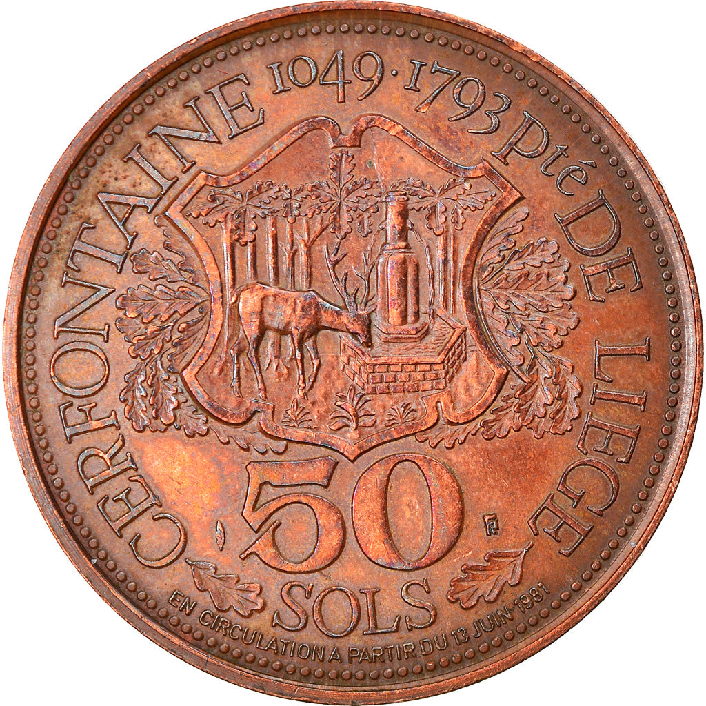 Belgium, Token, 50 Sols Principauté de Liège, 1981, AU(50-53), Copper