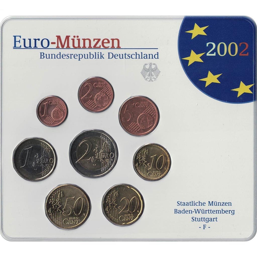 Germany, 5 x Euro Set of 8 coins, 5 Mints, 2002 ADFGJ