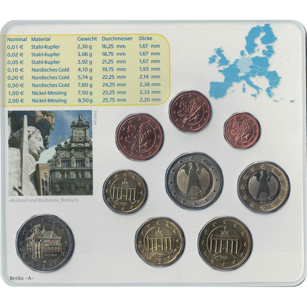 Germany, 5 x Euro Set of 9 coins, 5 Mints, 2010 ADFGJ