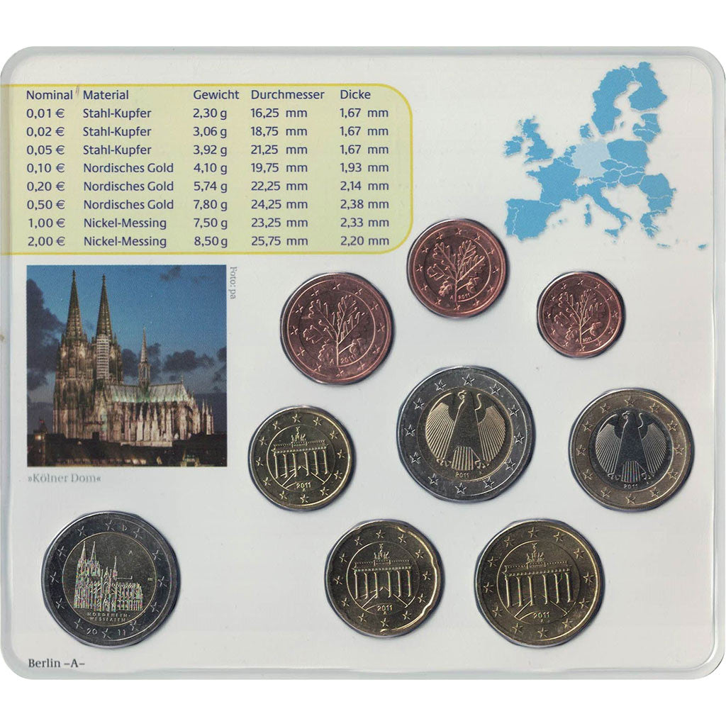 Germany, 5 x Euro Set of 9 coins, 5 Mints, 2011 ADFGJ