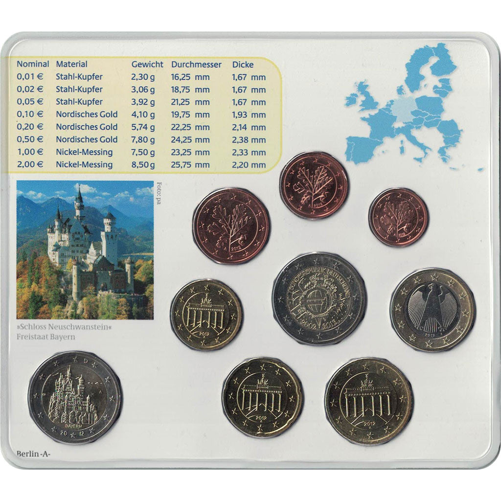 Germany, 5 x Euro Set of 9 coins, 5 Mints, 2012 ADFGJ