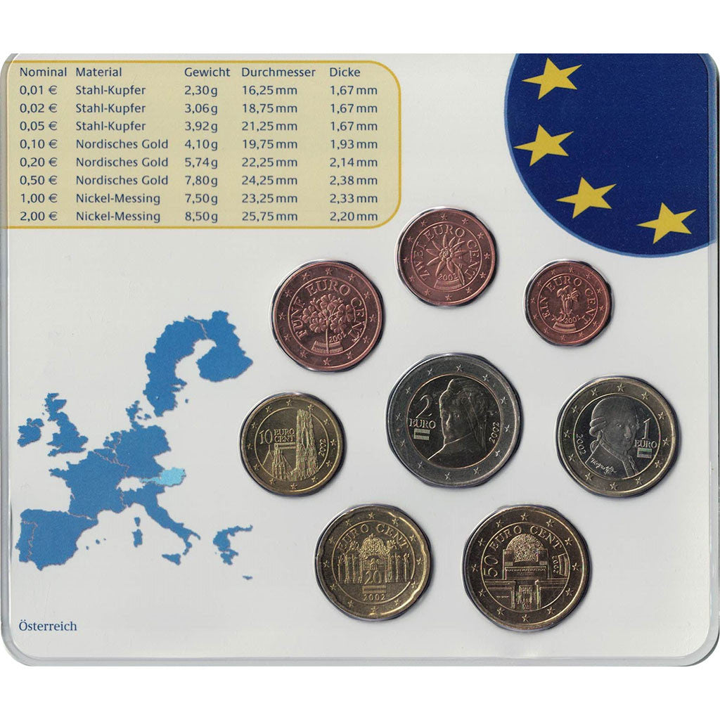 Austria, Euro Set of 8 coins, 2002