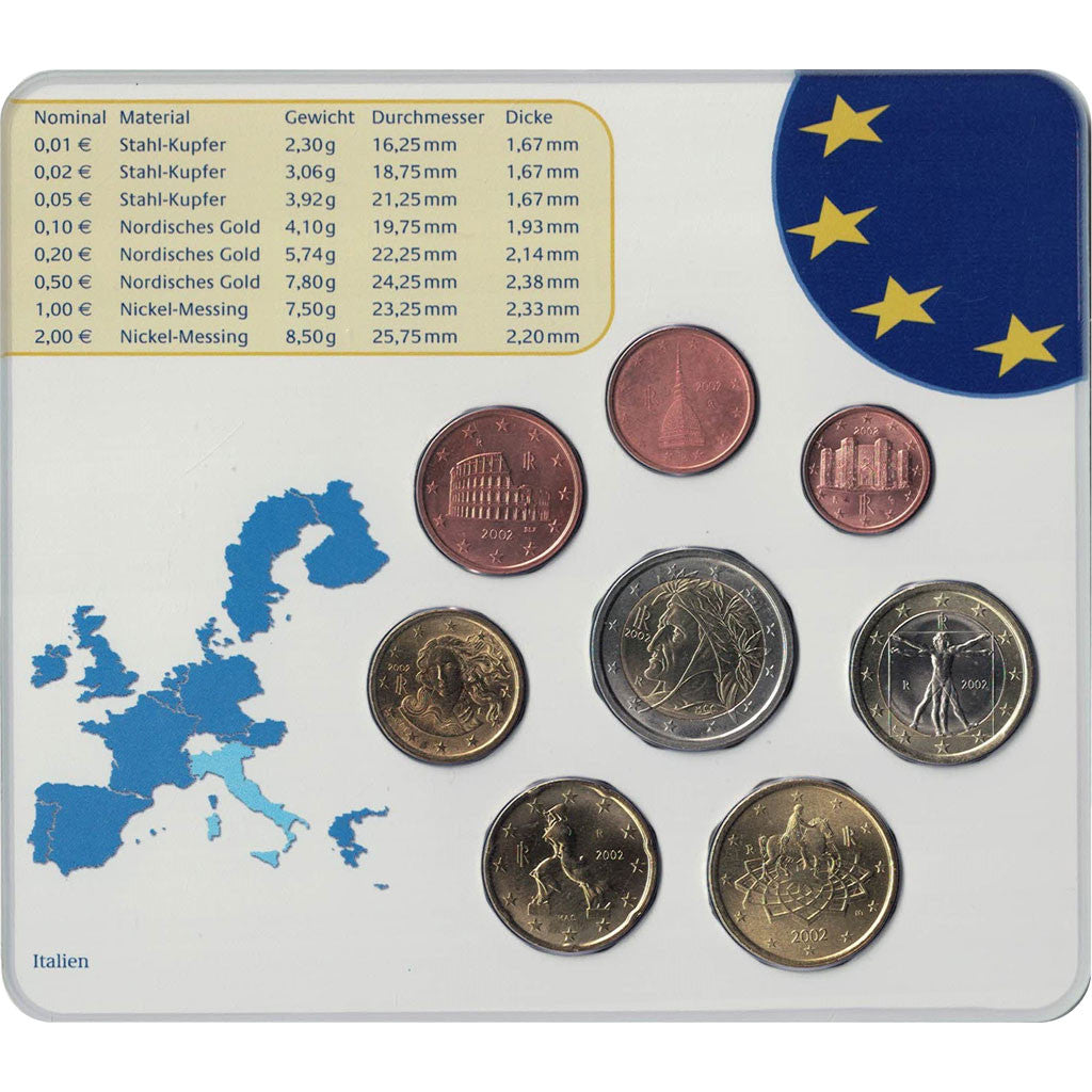 Italy, Euro Set of 8 coins, 2002