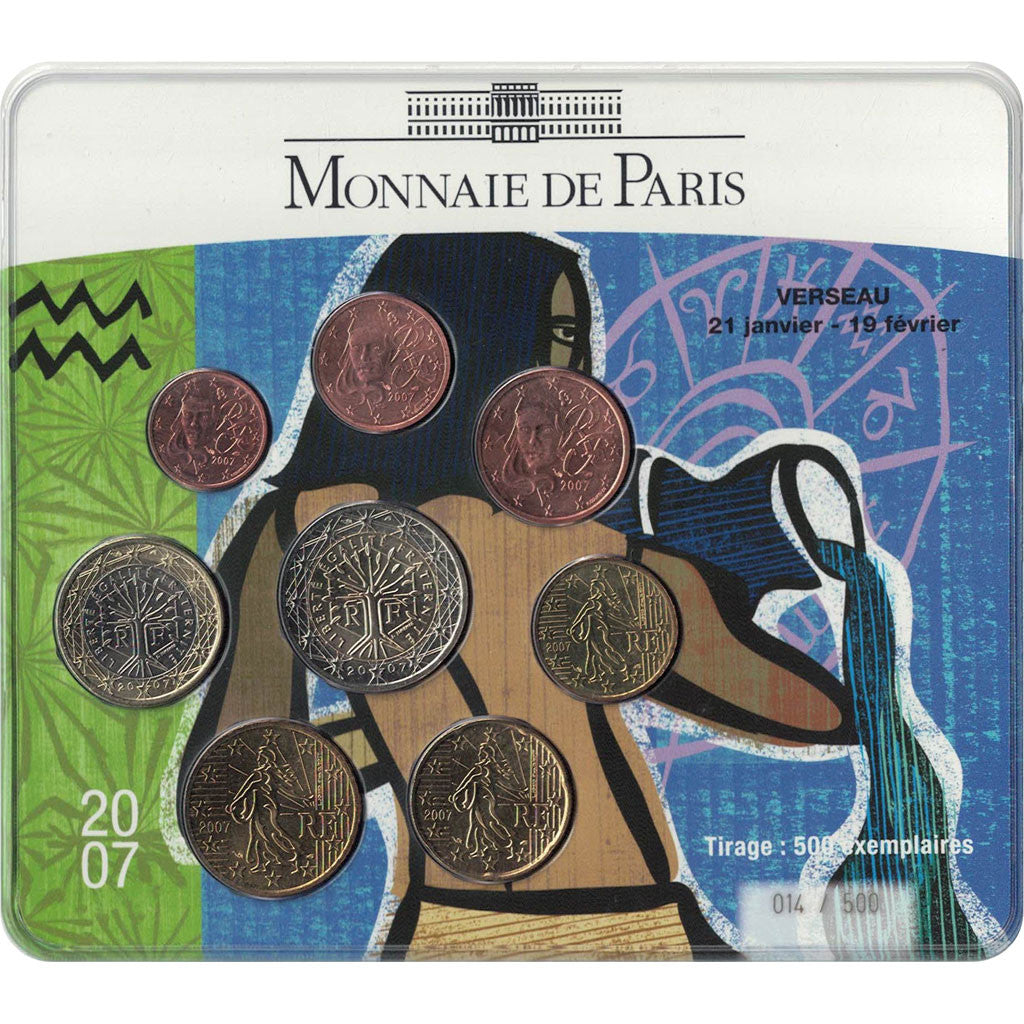 France, Euro Set of 8 coins, Verseau, Monnaie de Paris, 2007