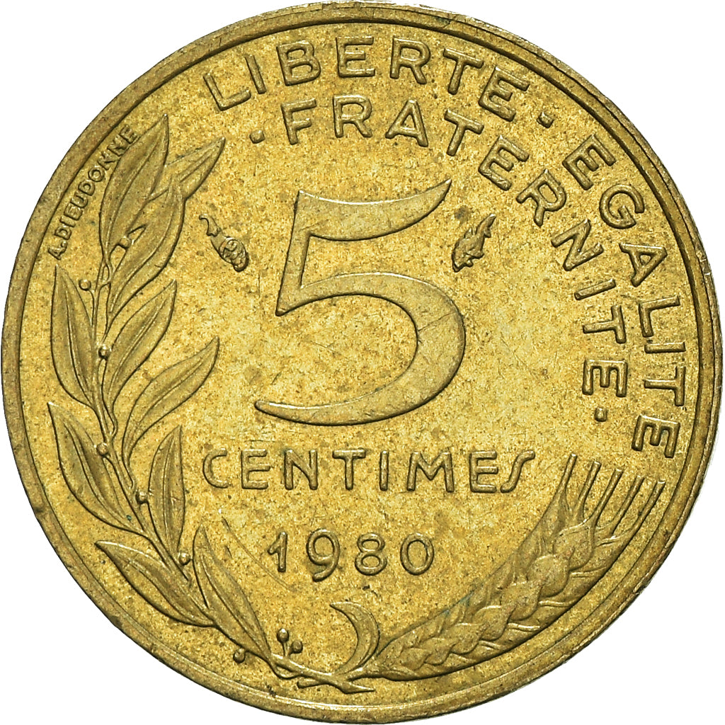 Moneta, Francja, 5 Centimes, 1980