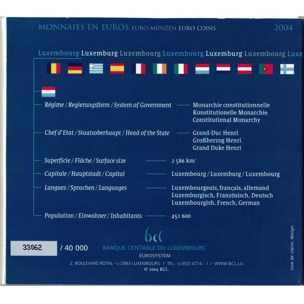 Luxembourg, Euro Set of 9 coins, 2004