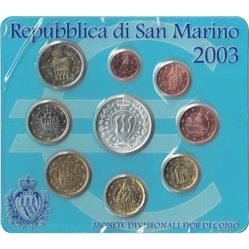 San Marino, Euro Set of 8 coins + 5 Euro Silver, 2003