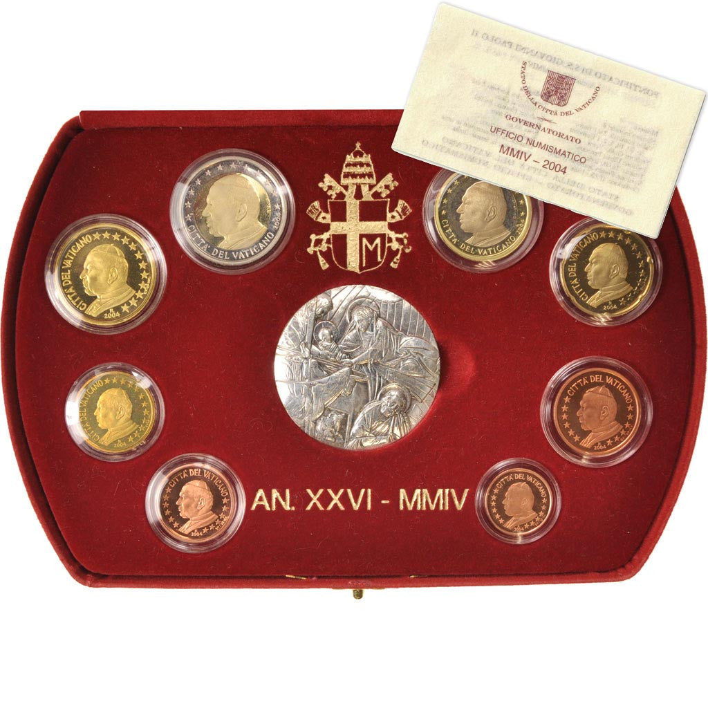 Vatican, Proof Euro Set of 8 coins + 1 silver medal, 2004