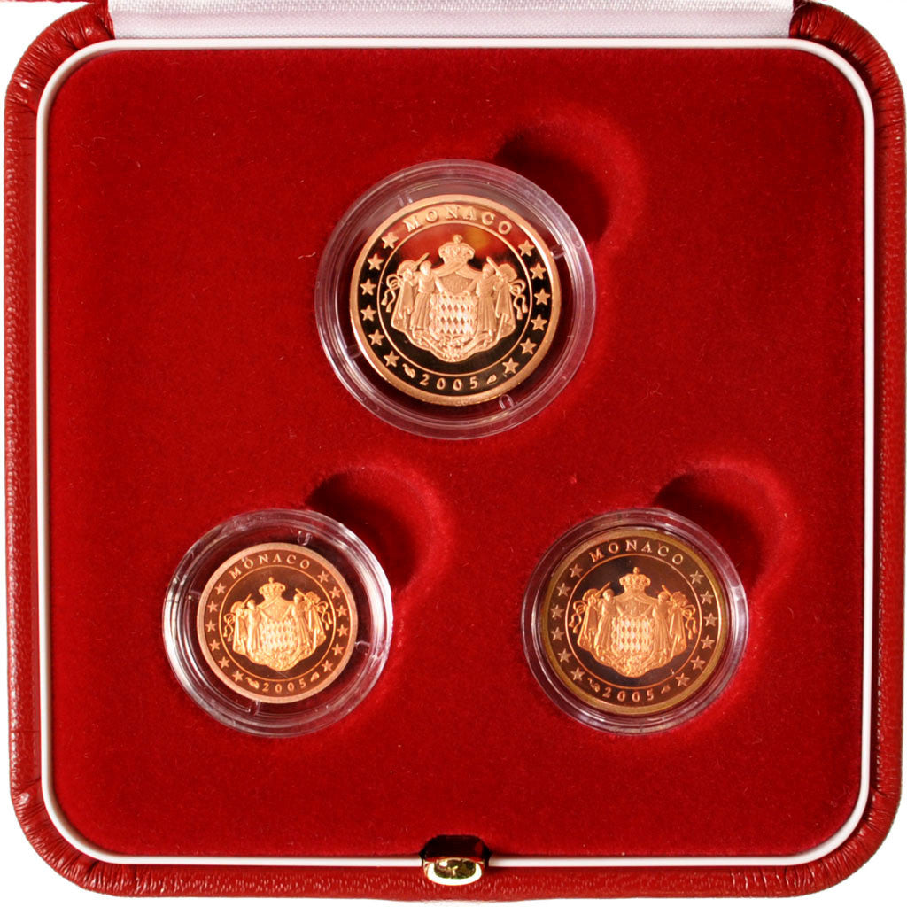 Monaco, Proof Euro Set of 3 coins, 1+2+5 Cents, 2005