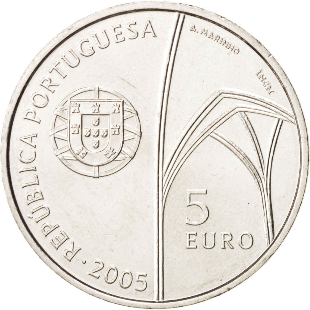 Portugal, 5 Euro, 2005, Lisbon, KM:761, MS(63), Silver