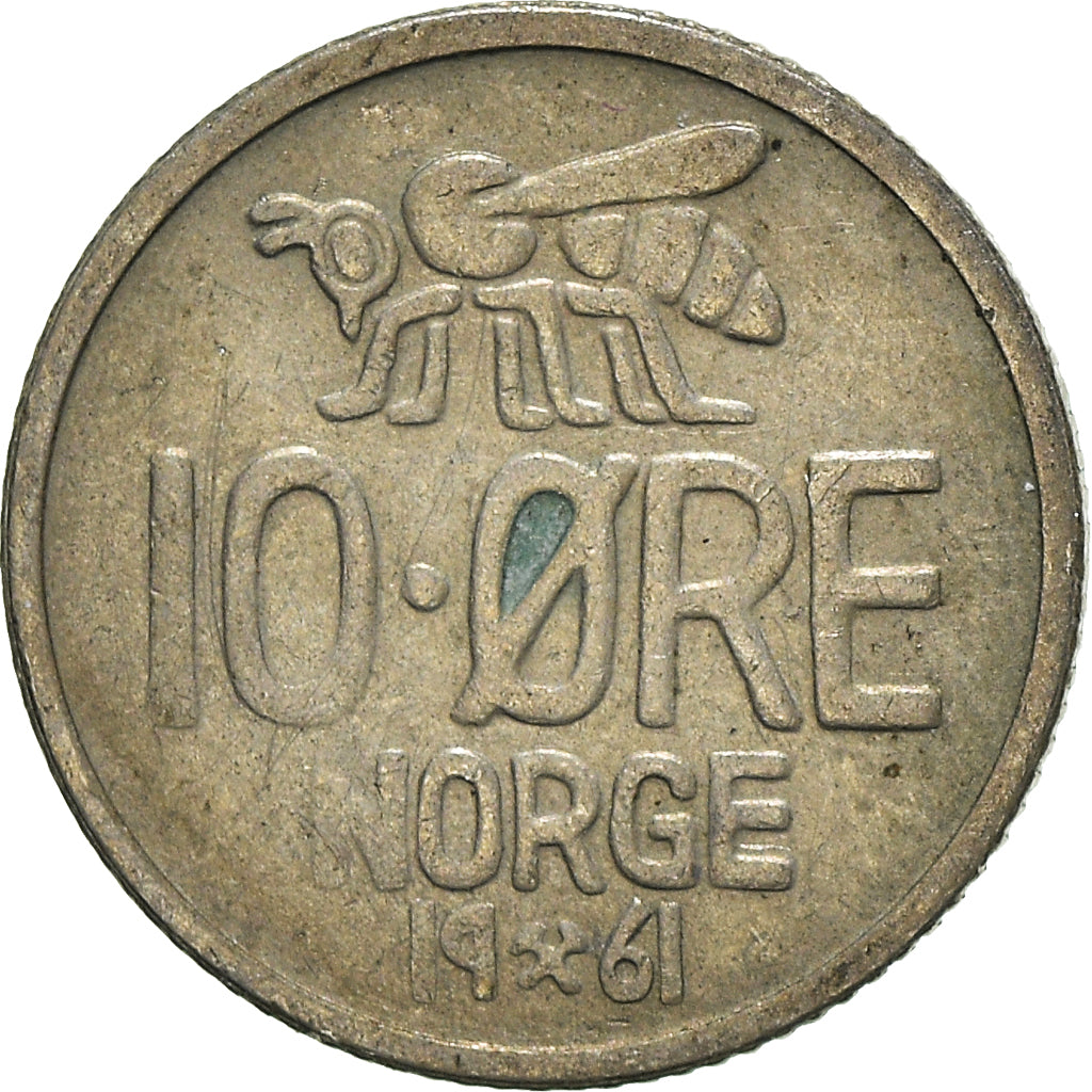 Moneta, Norvegia, 10 Öre, 1961