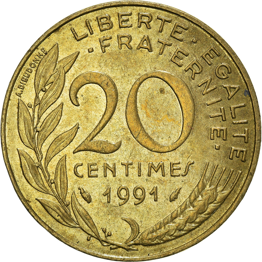 Moeda, França, 20 Centimes, 1991