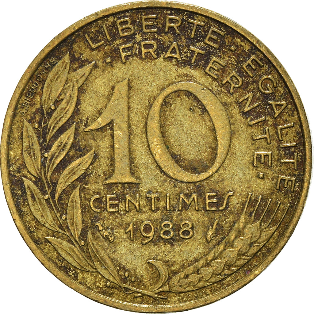 Moeda, França, 10 Centimes, 1988