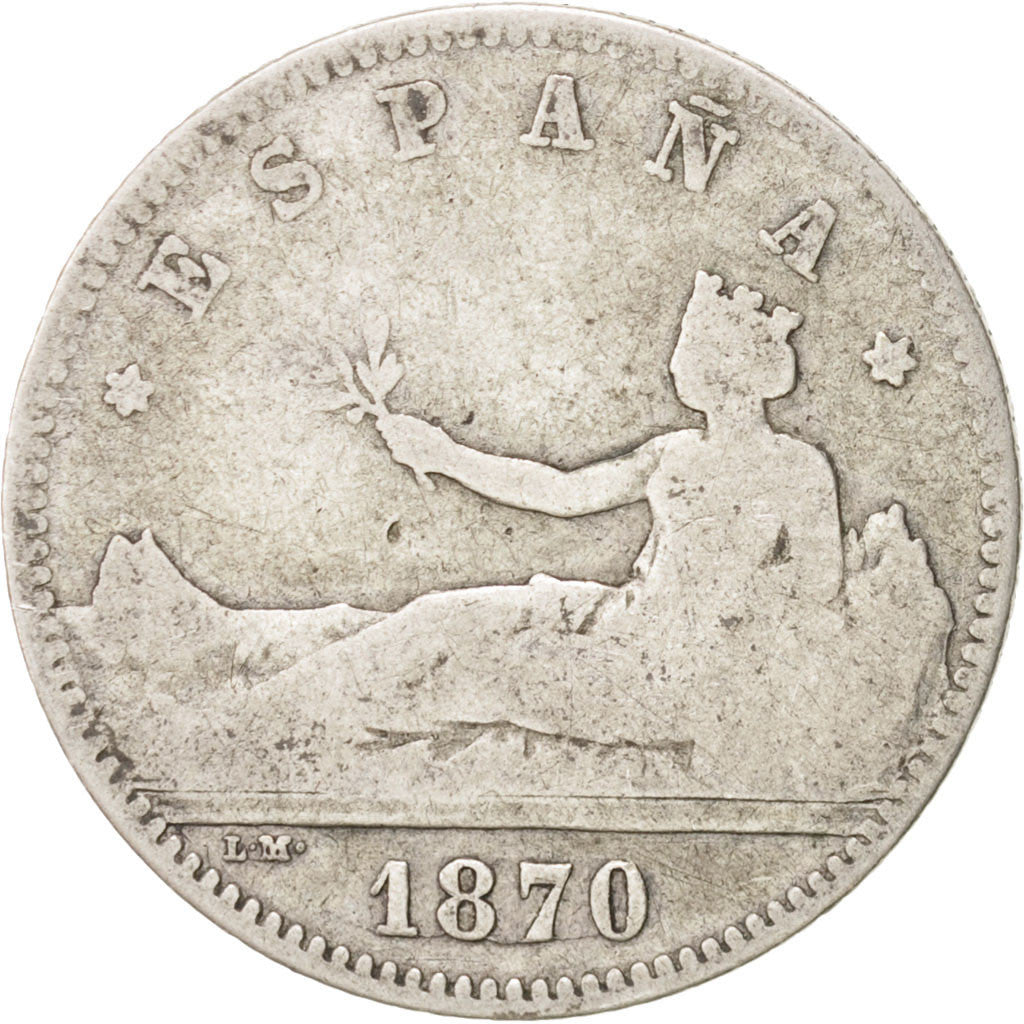 Coin, Spain, Provisional Government, Peseta, 1870, Madrid, VF(20-25), Silver