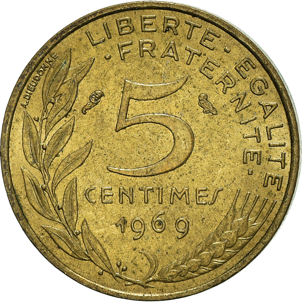 Moeda, França, 5 Centimes, 1969