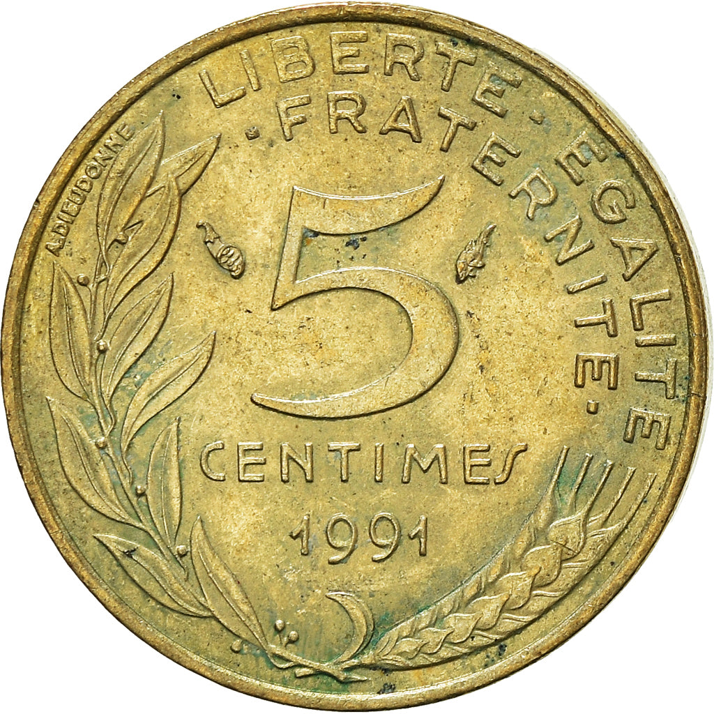 Moneta, Francja, 5 Centimes, 1991