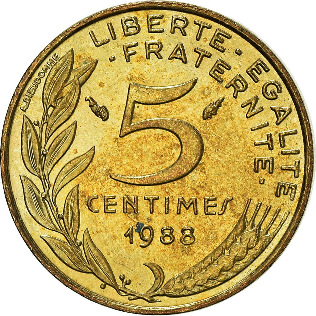 Monnaie, France, 5 Centimes, 1988