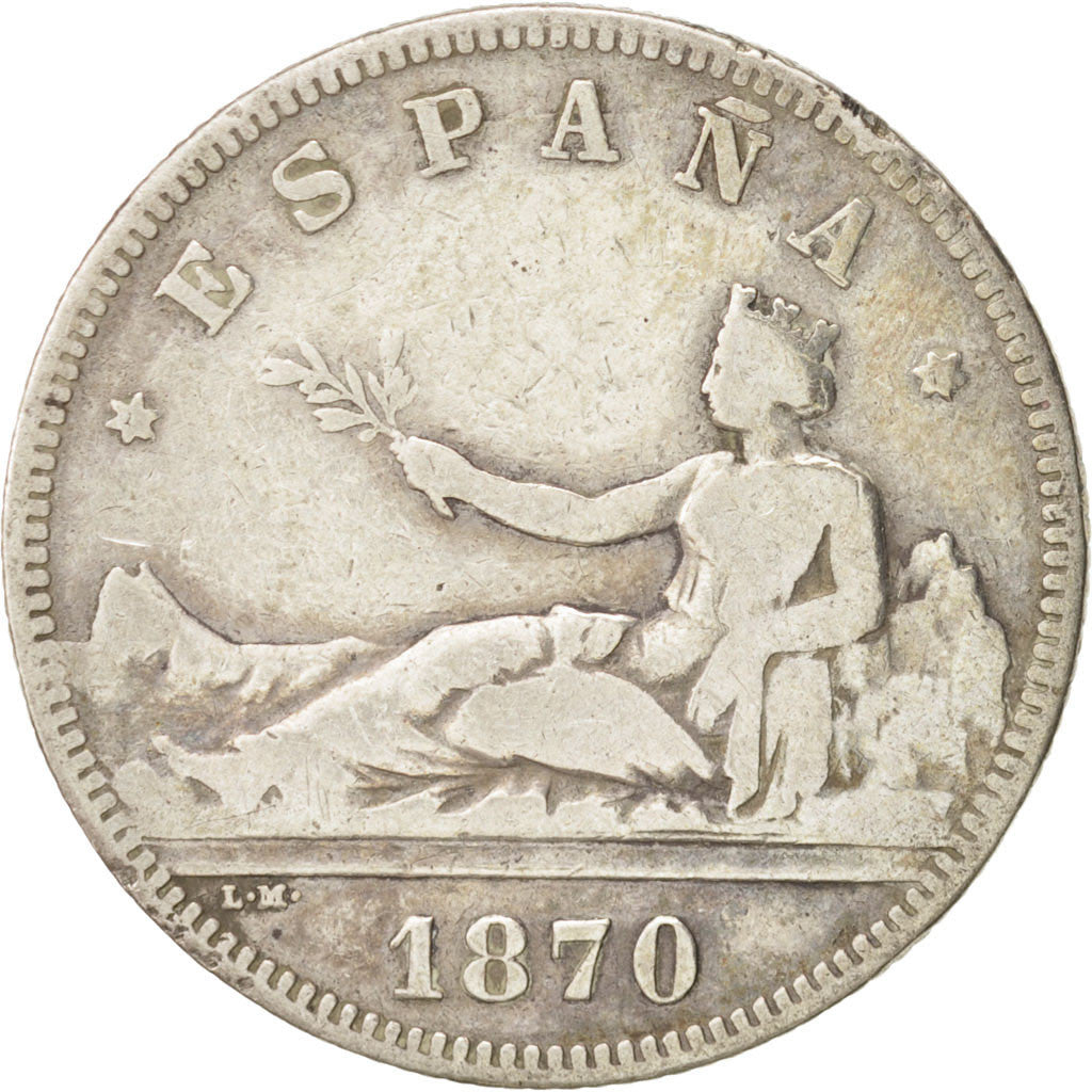 Spain, Provisional Government, 2 Pesetas, 1870, Madrid, VF(20-25), Silver, KM...