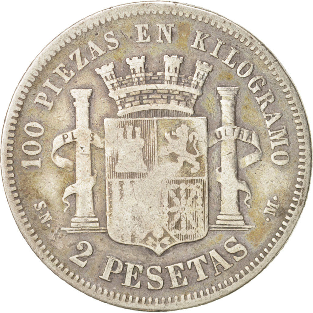 Spain, Provisional Government, 2 Pesetas, 1870, Madrid, VF(20-25), Silver, KM...