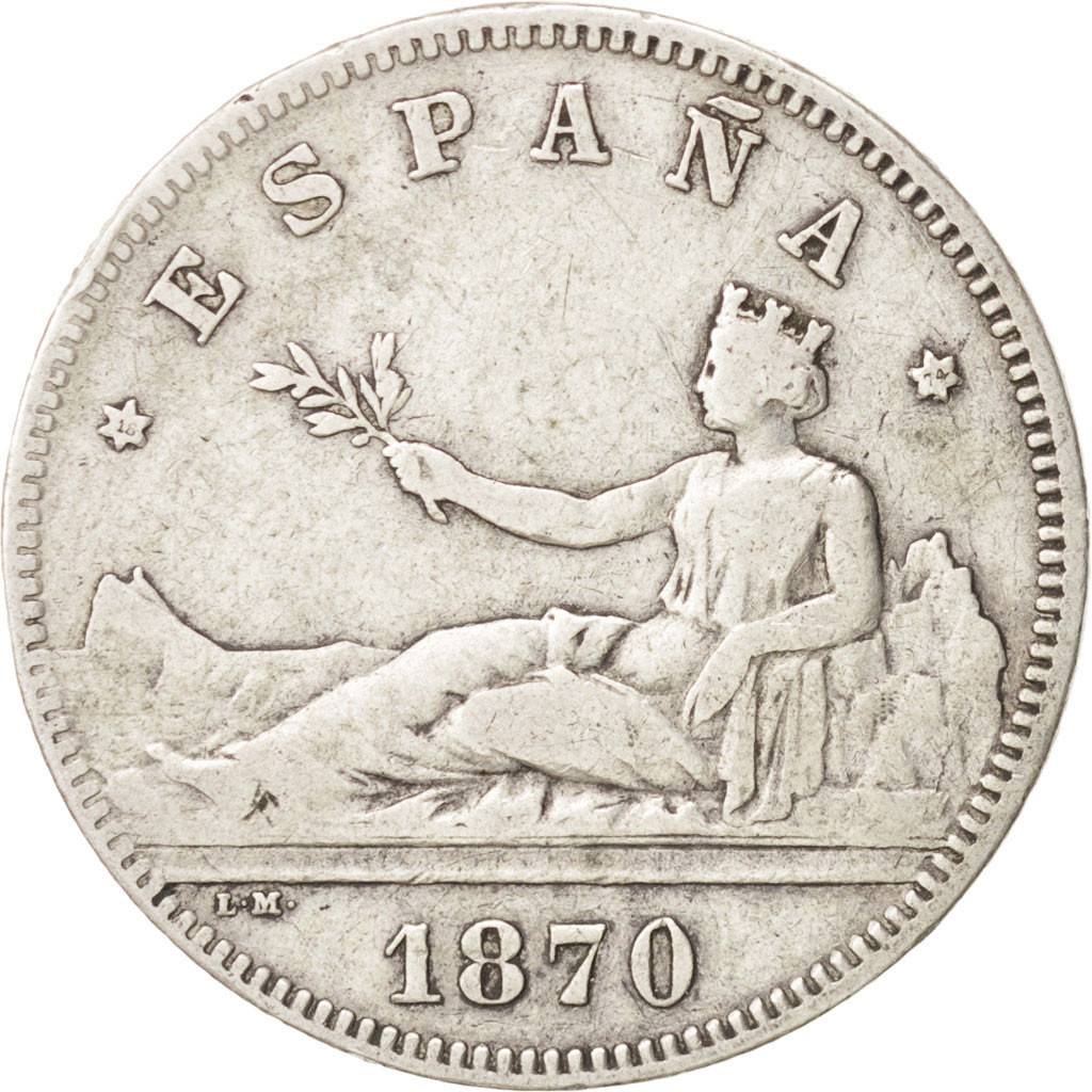Spain, Provisional Government, 2 Pesetas, 1870, Madrid, EF(40-45), Silver, KM...