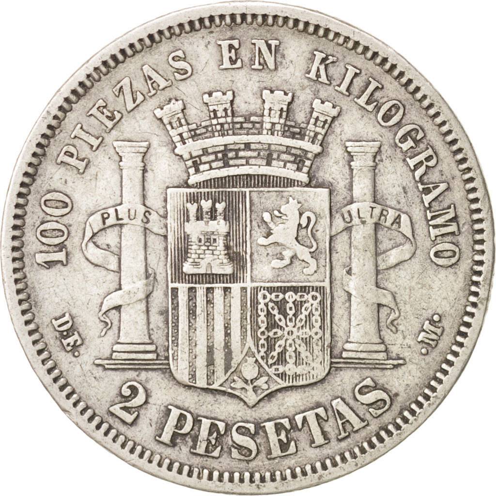 Spain, Provisional Government, 2 Pesetas, 1870, Madrid, EF(40-45), Silver, KM...