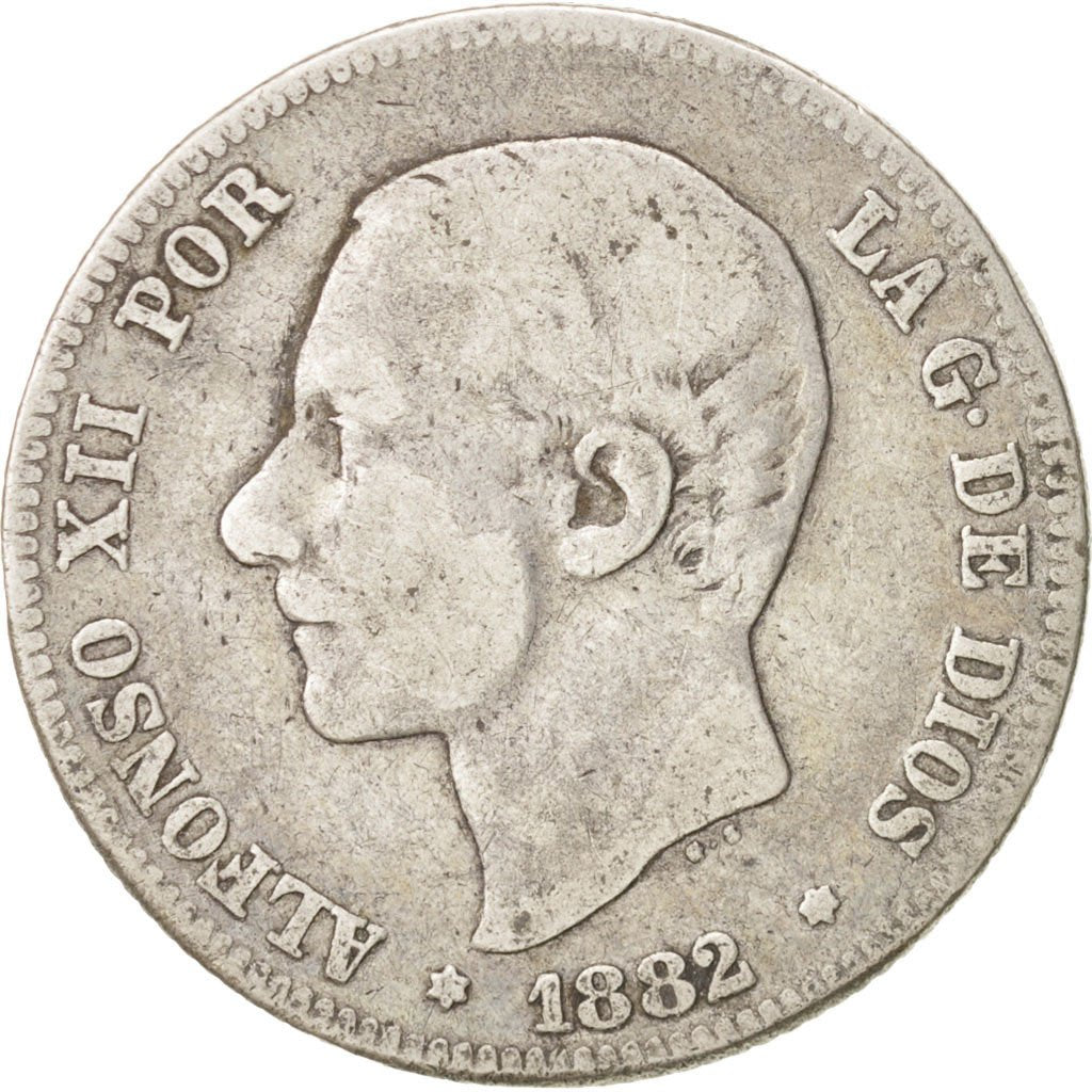 Spain, Alfonso XII, 2 Pesetas, 1882, Madrid, VF(20-25), Silver, KM:678.2