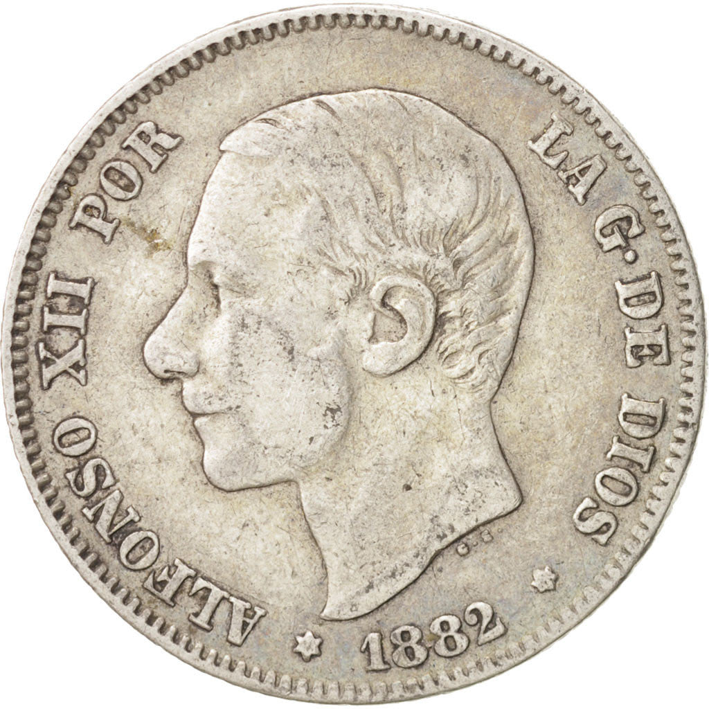 Spain, Alfonso XII, 2 Pesetas, 1882, Madrid, VF(30-35), Silver, KM:678.2
