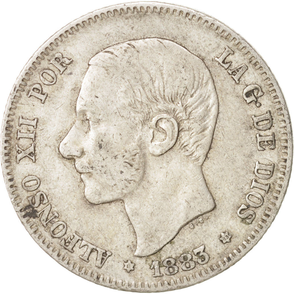 Spain, Alfonso XII, 2 Pesetas, 1883, Madrid, EF(40-45), Silver, KM:678.2