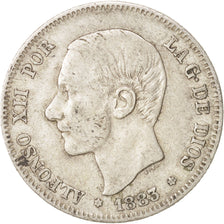 Spain, Alfonso XII, 2 Pesetas, 1883, Madrid, EF(40-45), Silver, KM:678.2
