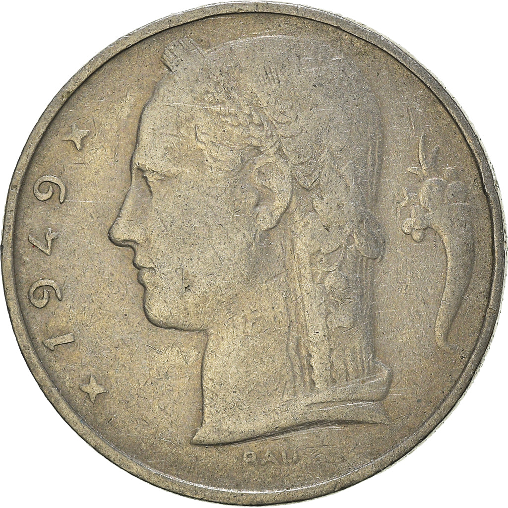 Moeda, Bélgica, 5 Francs, 5 Frank, 1949