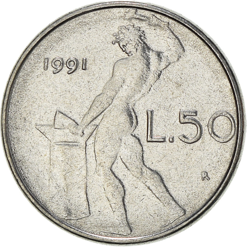 Münze, Italien, 50 Lire, 1991