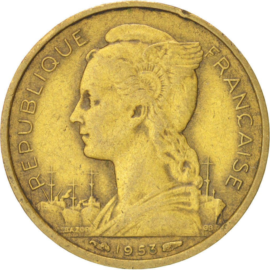 Madagascar, 10 Francs, 1953, Paris, EF(40-45), Aluminum-Bronze, KM:6