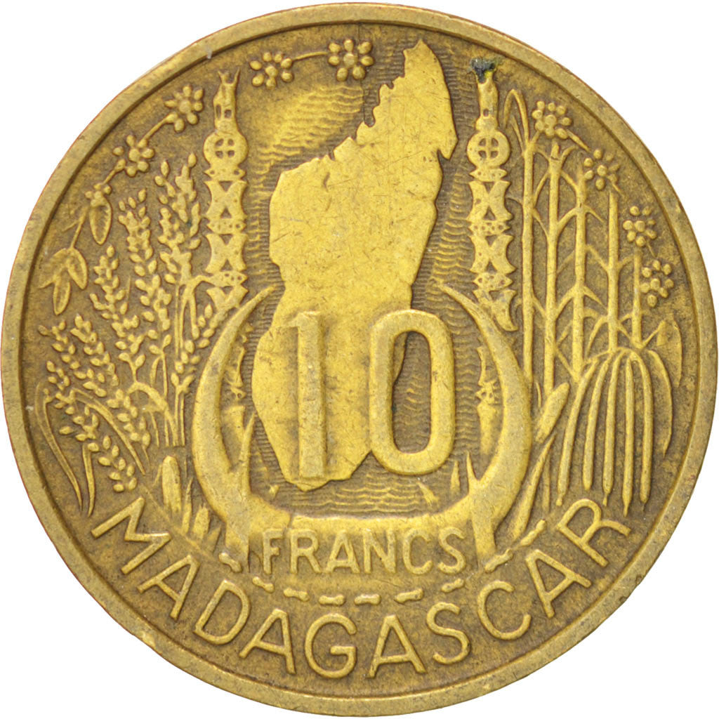 Madagascar, 10 Francs, 1953, Paris, EF(40-45), Aluminum-Bronze, KM:6