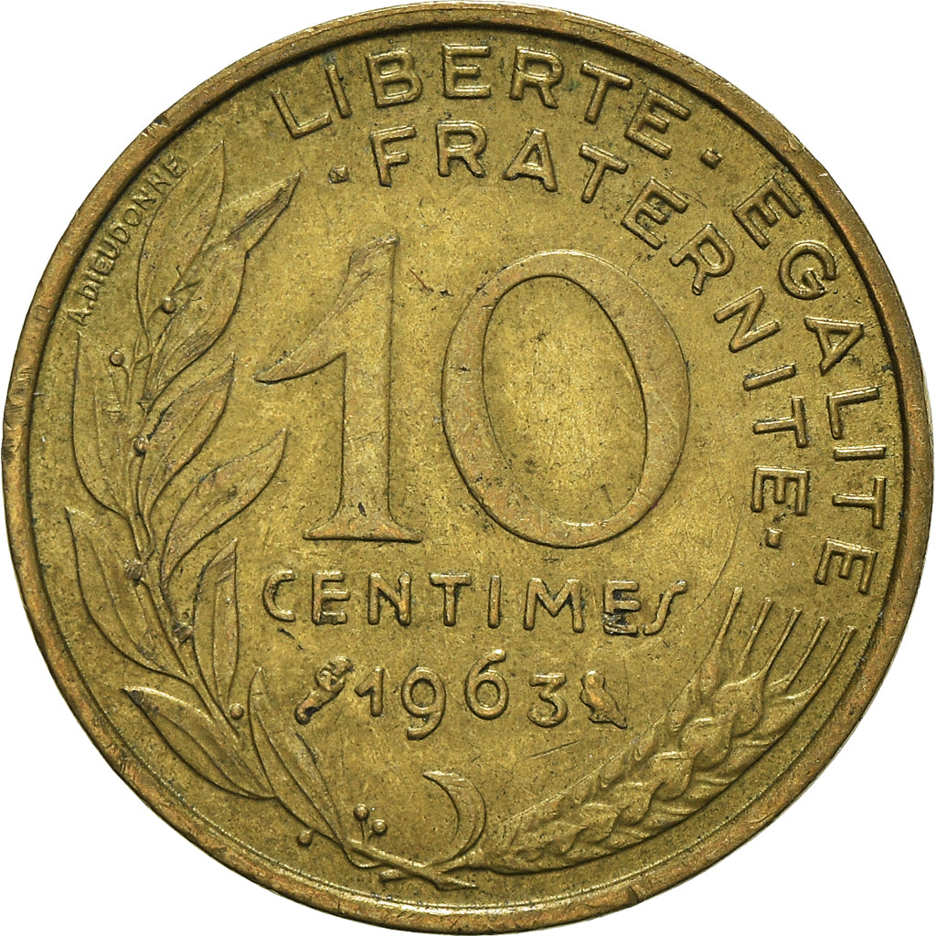 Moeda, França, 10 Centimes, 1963