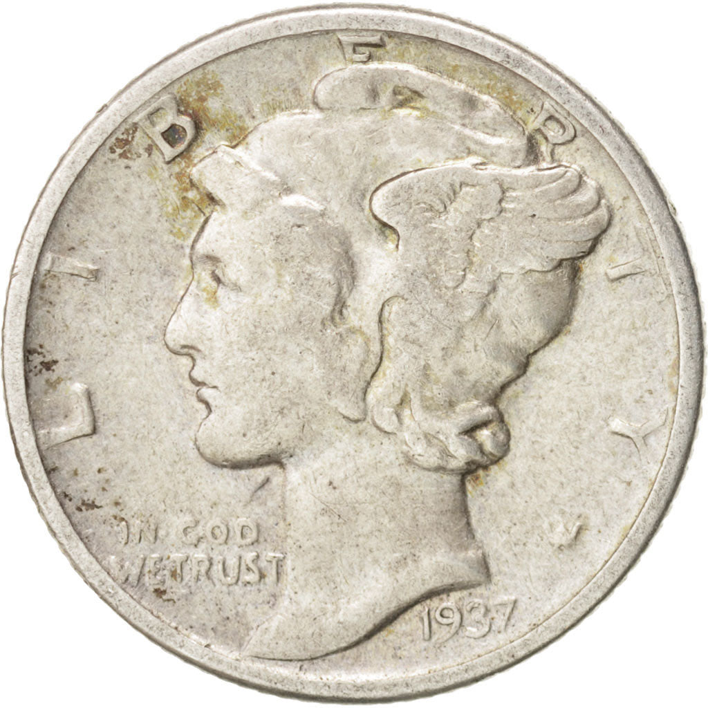 Coin, United States, Mercury Dime, Dime, 1937, U.S. Mint, Philadelphia