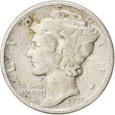 Coin, United States, Mercury Dime, Dime, 1937, U.S. Mint, Philadelphia