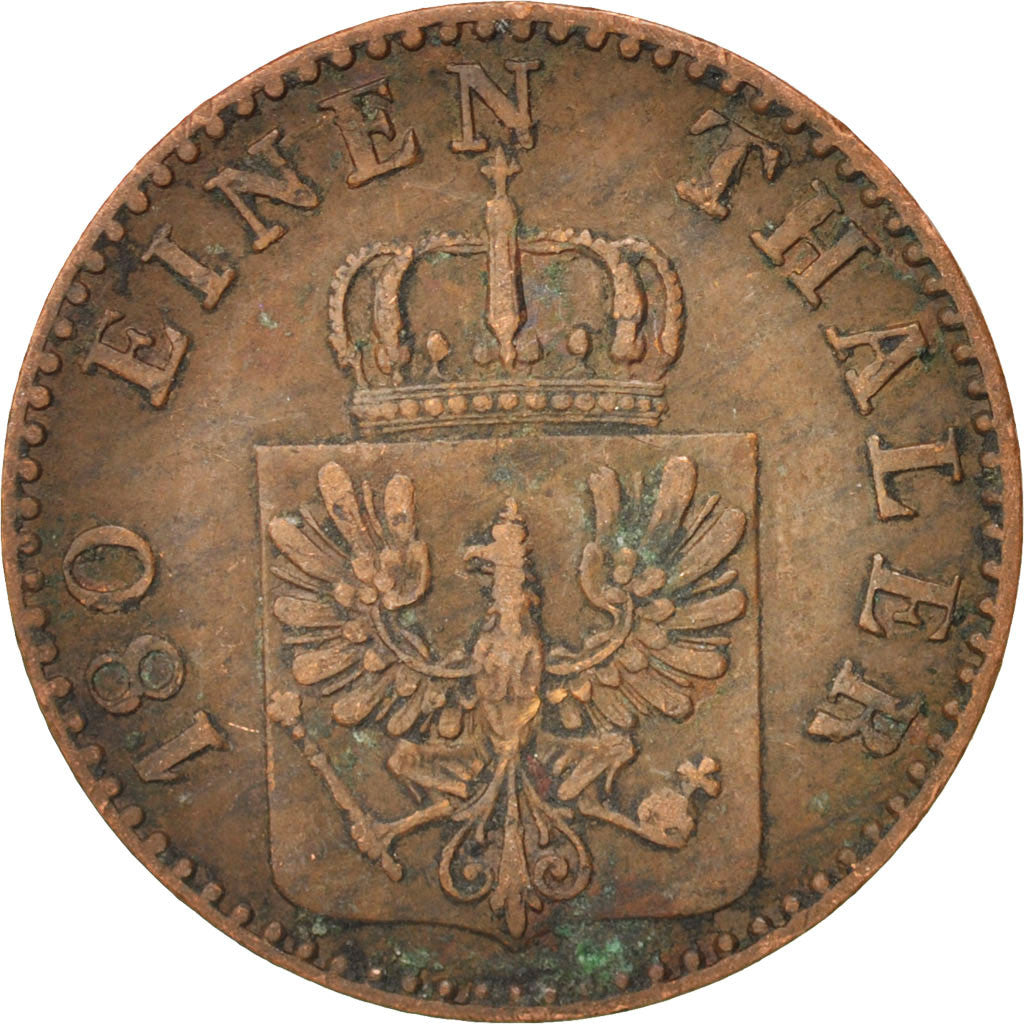 German States, PRUSSIA, Wilhelm I, 2 Pfennig, 1865, Berlin, EF(40-45), Copper...